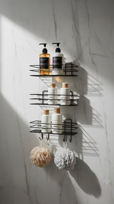 Yapışkanlı Siyah Metal Banyo Aksesuar Seti 3 Parça – Delme Gerektirmez, Paslanmaz