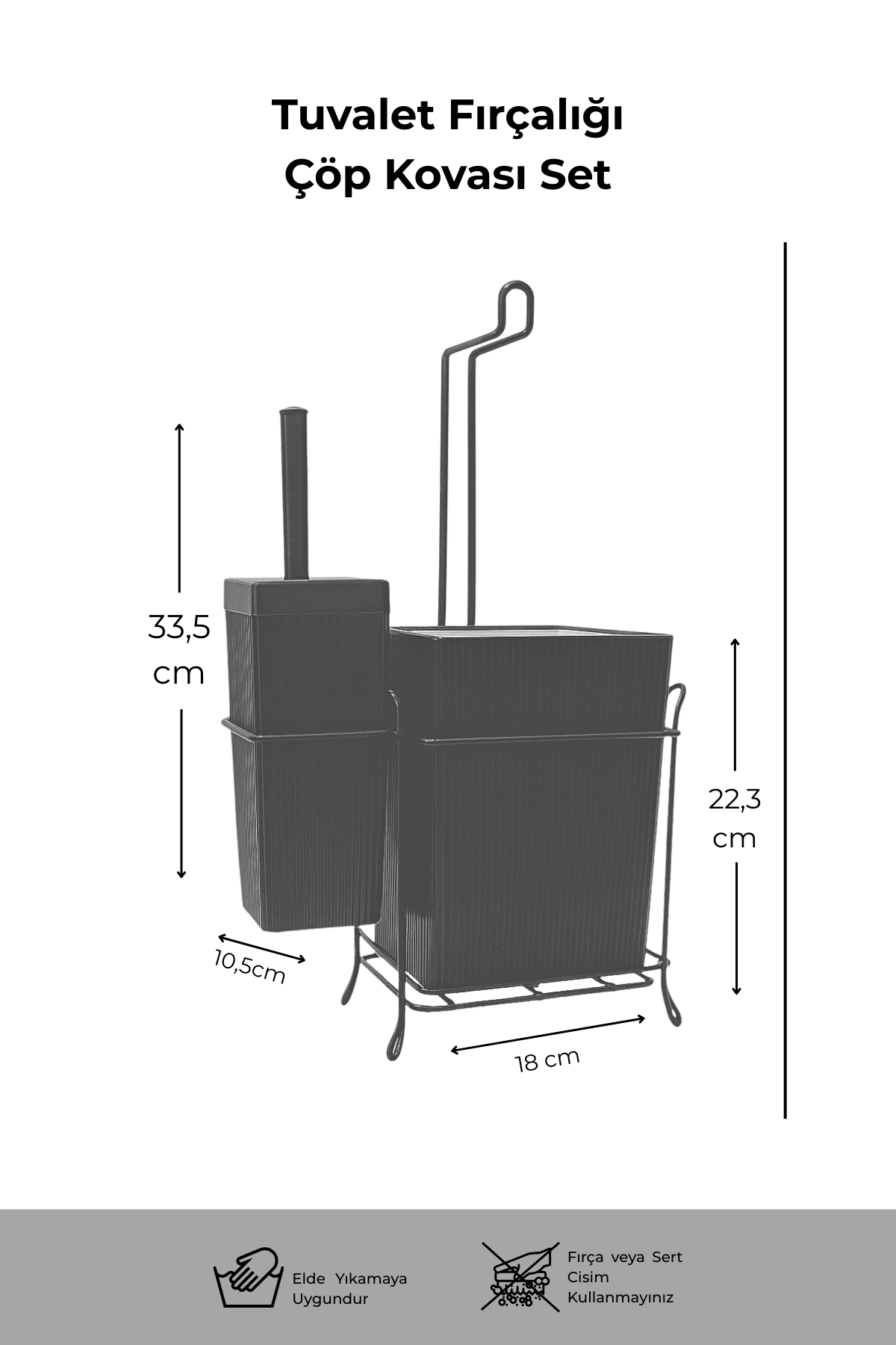 Demir Standlı Tuvalet Fırçalığı ve Çöp Kovası Seti – Modern Banyo Aksesuarı