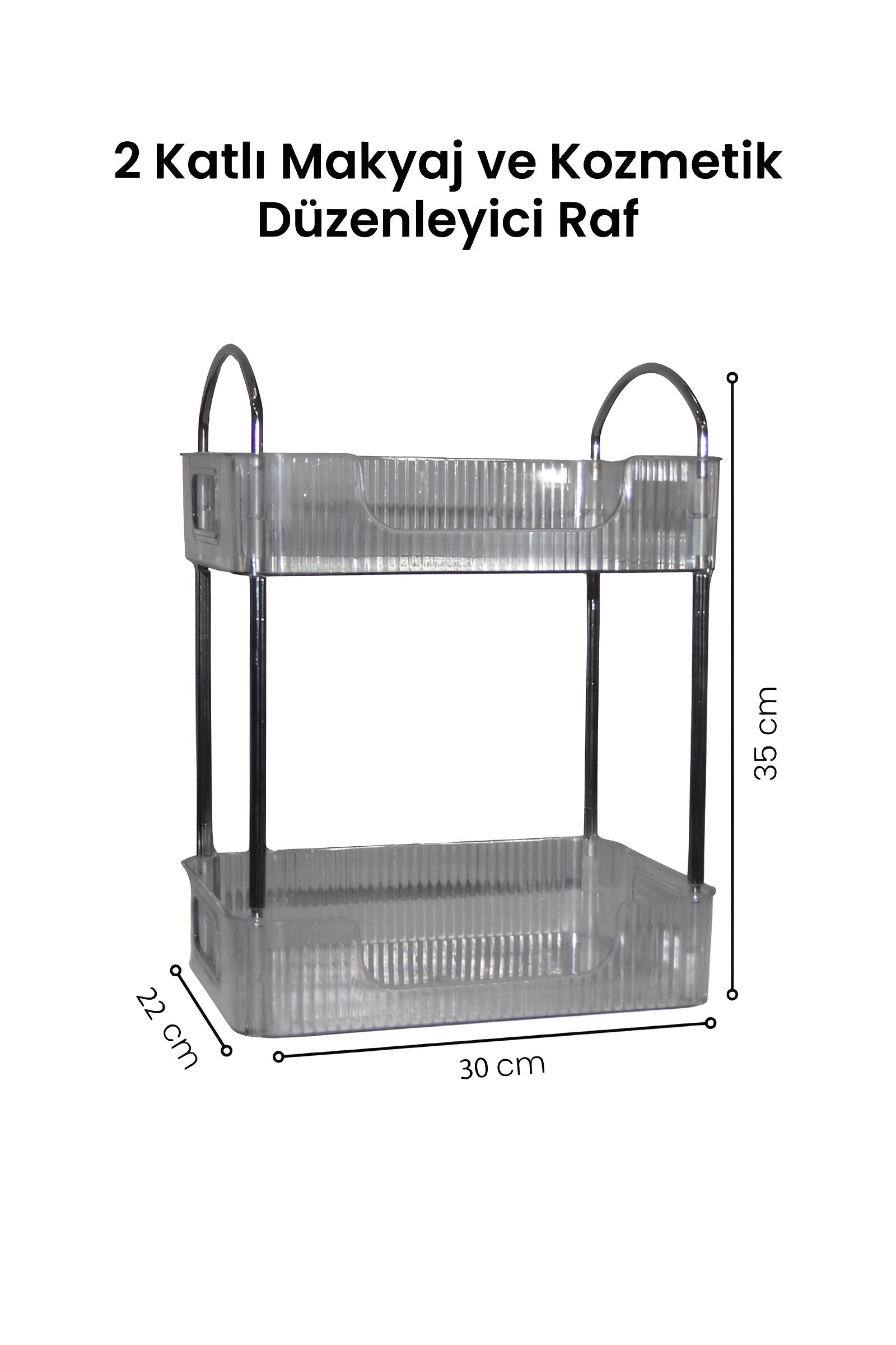 Şeffaf İki Katlı Makyaj ve Kozmetik Düzenleyici Raf