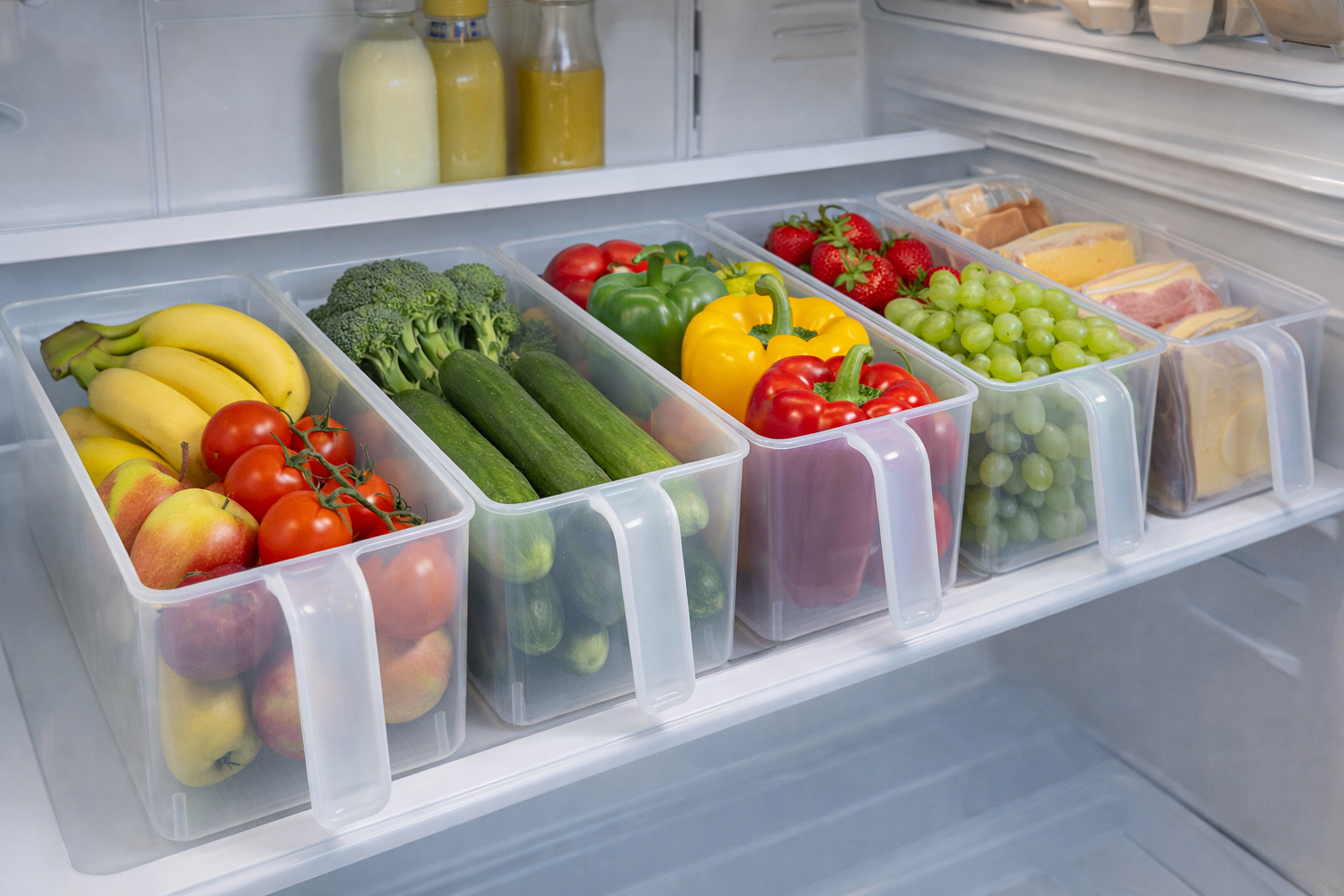 5 Adet - Şeffaf Buzdolabı İçi Düzenleyici Saklama Kutusu – Kulplu, Meyve Sebze Organizeri