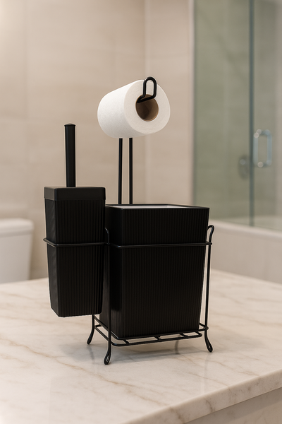 Demir Standlı Tuvalet Fırçalığı ve Çöp Kovası Seti – Modern Banyo Aksesuarı