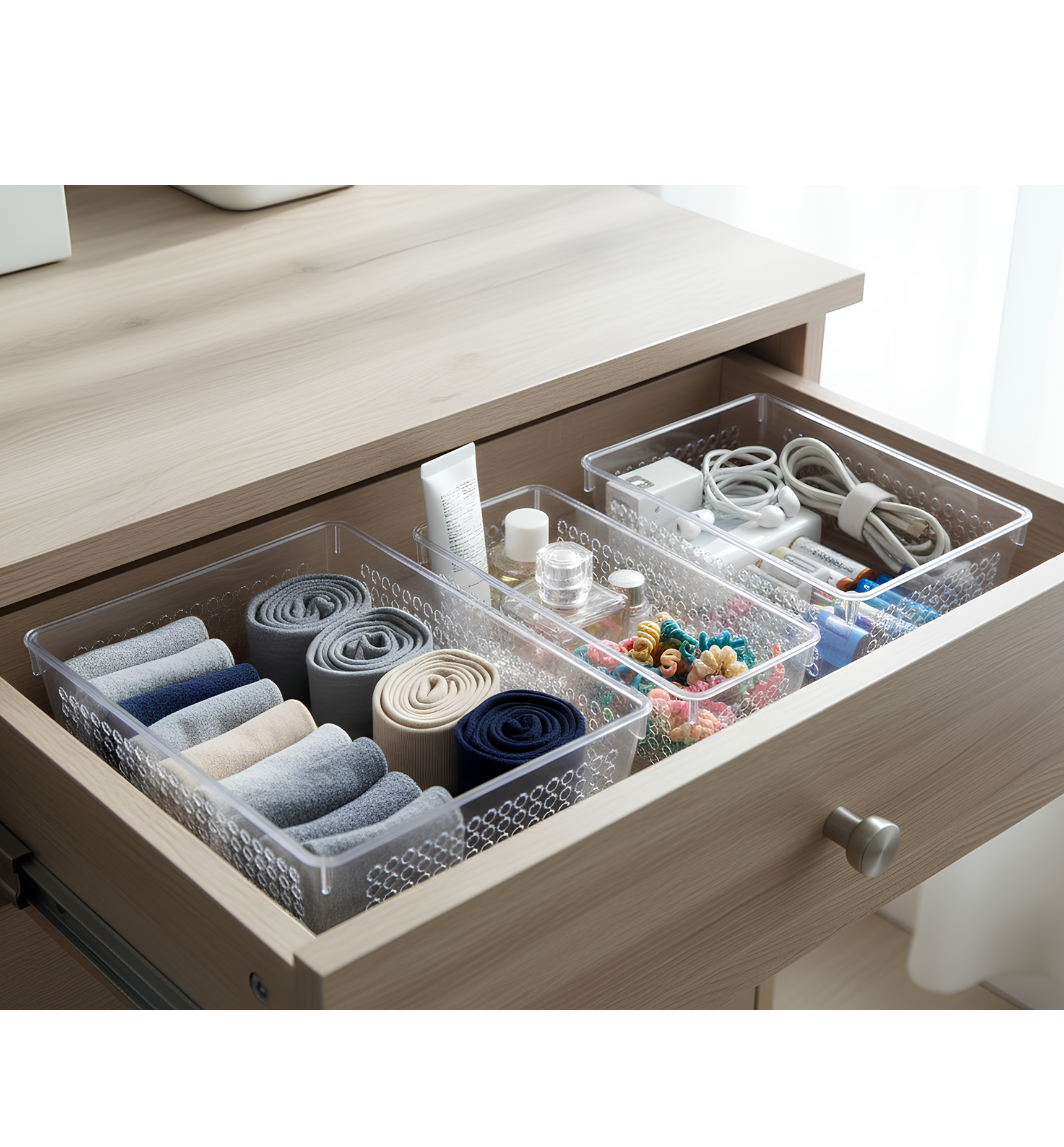 3 Adet Çekmece İçi Şeffaf Dolap ve Masa Düzenleyici Set – Çok Amaçlı Kristal Organizer