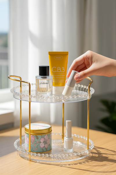 İki Katlı Organizer Set – Makyaj, Kozmetik ve Banyo Düzenleyici